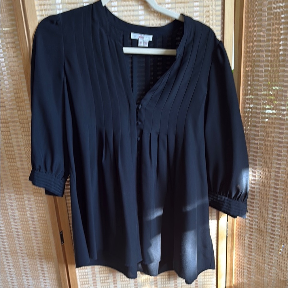 Joie Blue Pleated 3/4 Sleeve Blouse